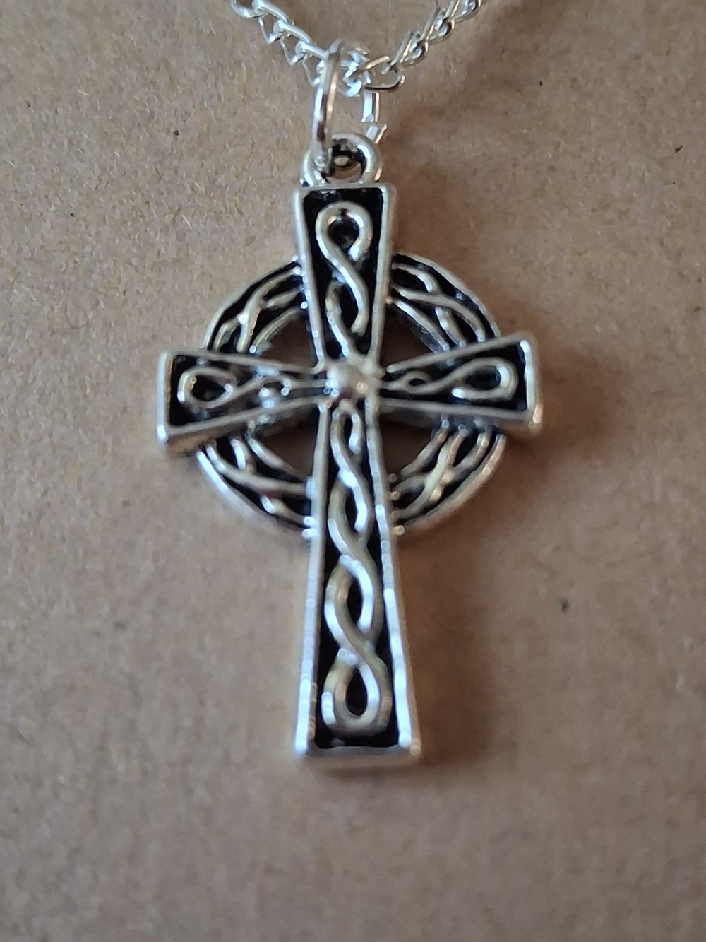 Double Sided Celtic Cross Pendant Necklace - Silver Tone